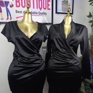 Glamorous Black Satin Ruched Dress