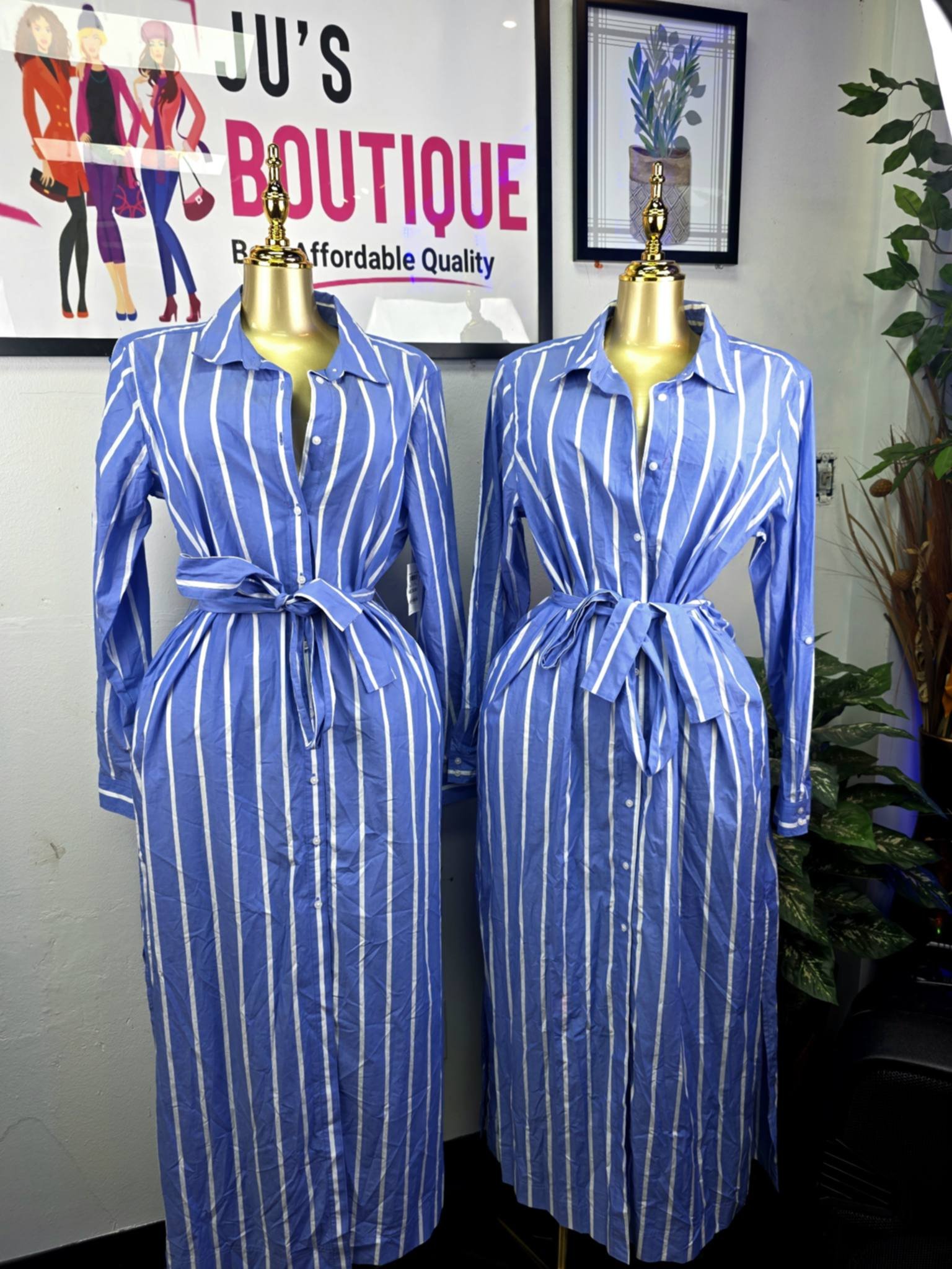 Classic Striped Maxi Shirt Dress