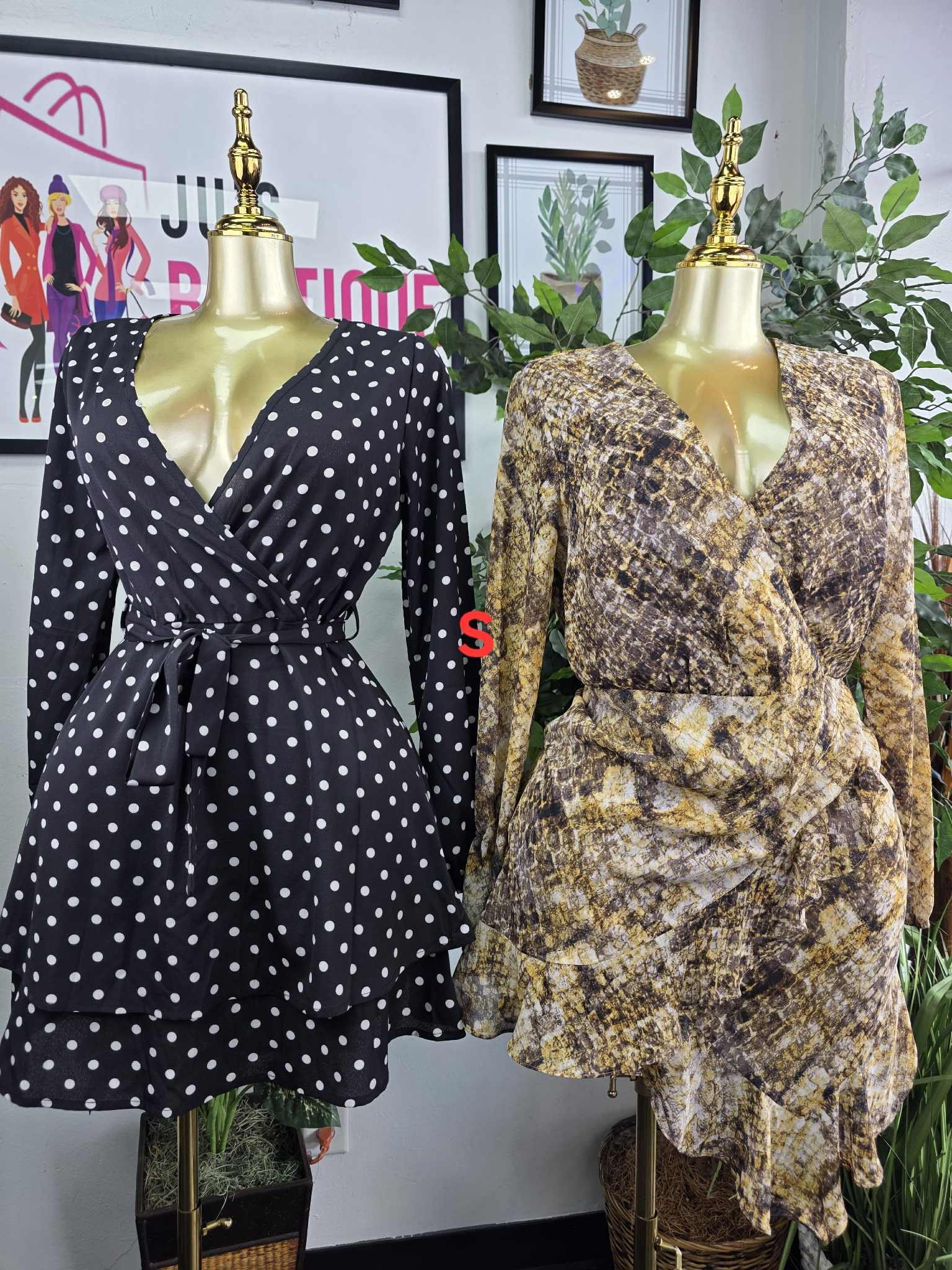 Long Sleeve Faux Wrap Mini Dress