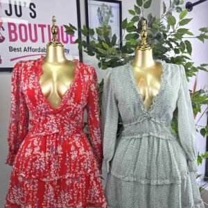 V-Neck Ruffle Mini Dress