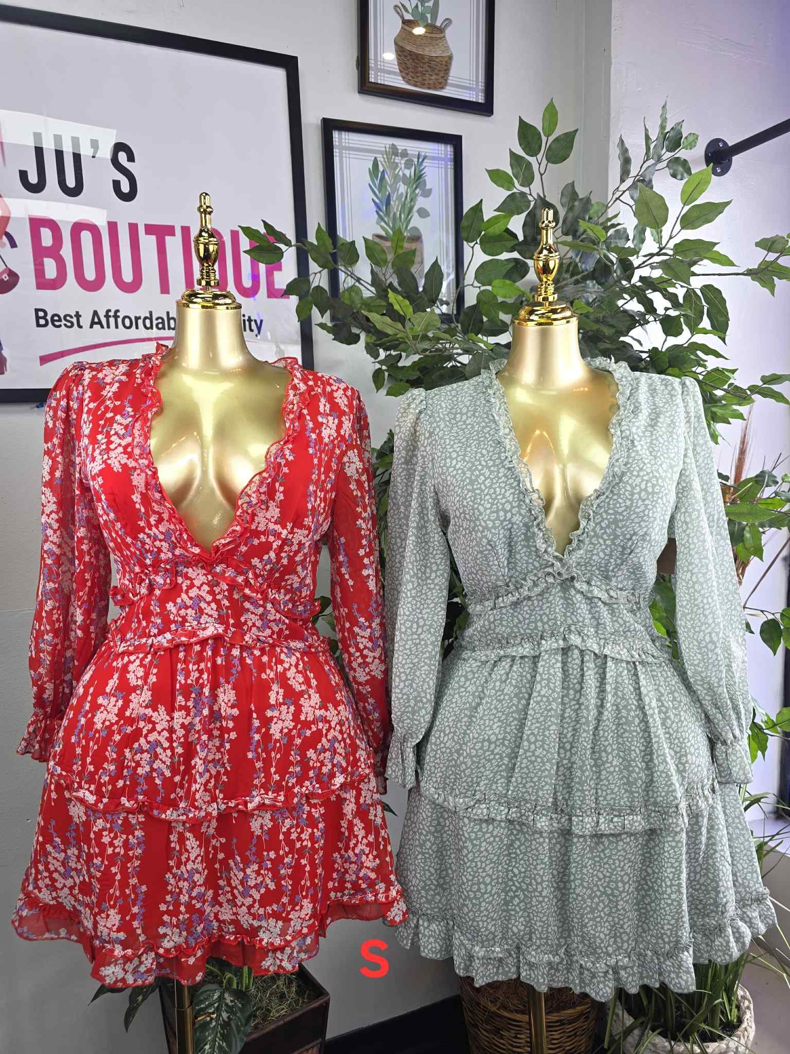 V-Neck Ruffle Mini Dress