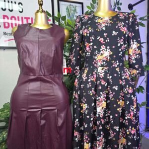 Faux Leather &  Floral Print Dress