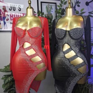 Club Siren Cutout Rhinestone Dress